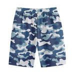 Blue And White Camouflage Print Cotton Shorts