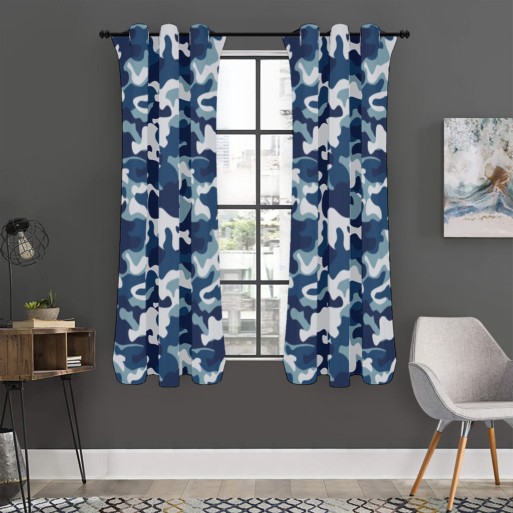 Blue And White Camouflage Print Curtain