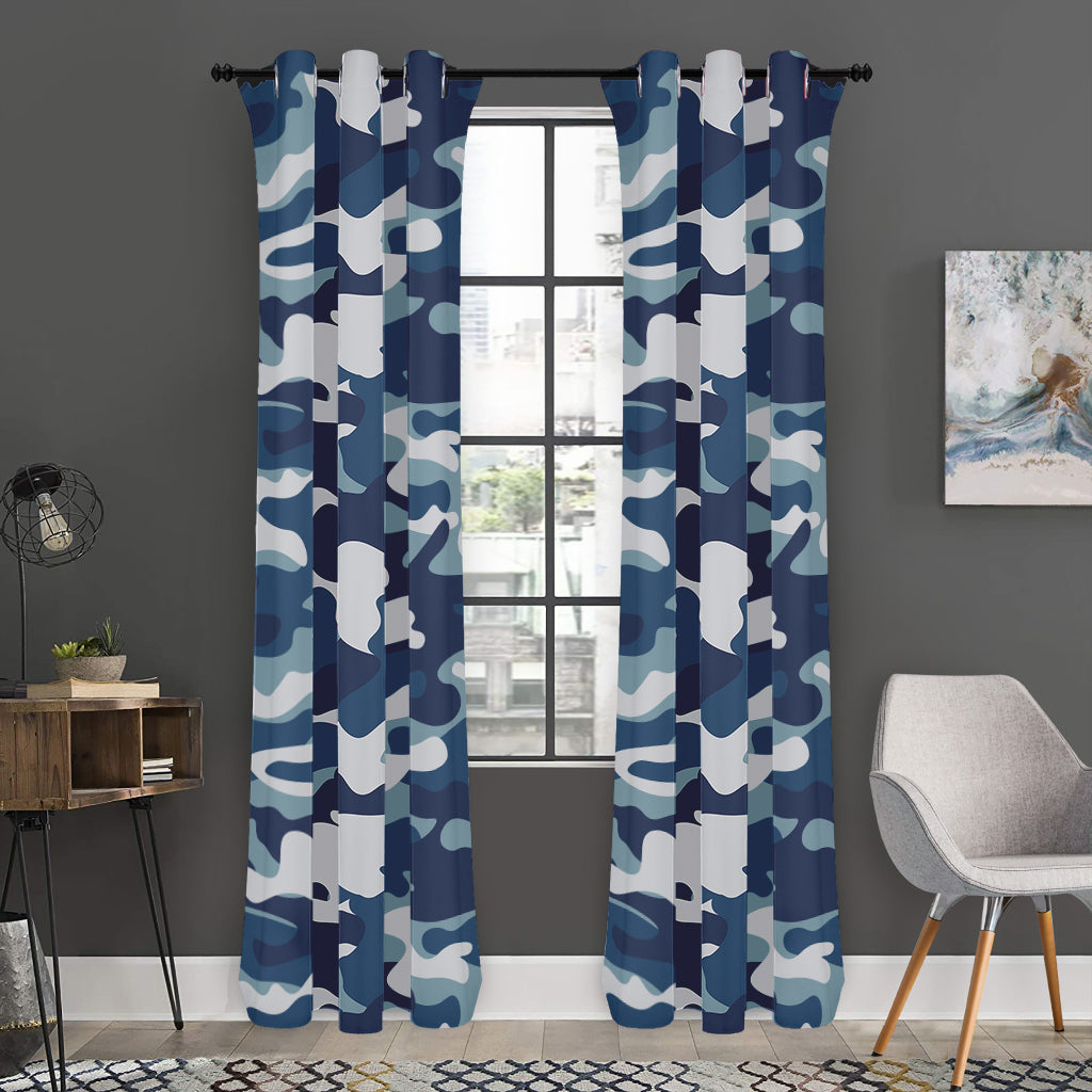 Blue And White Camouflage Print Curtain