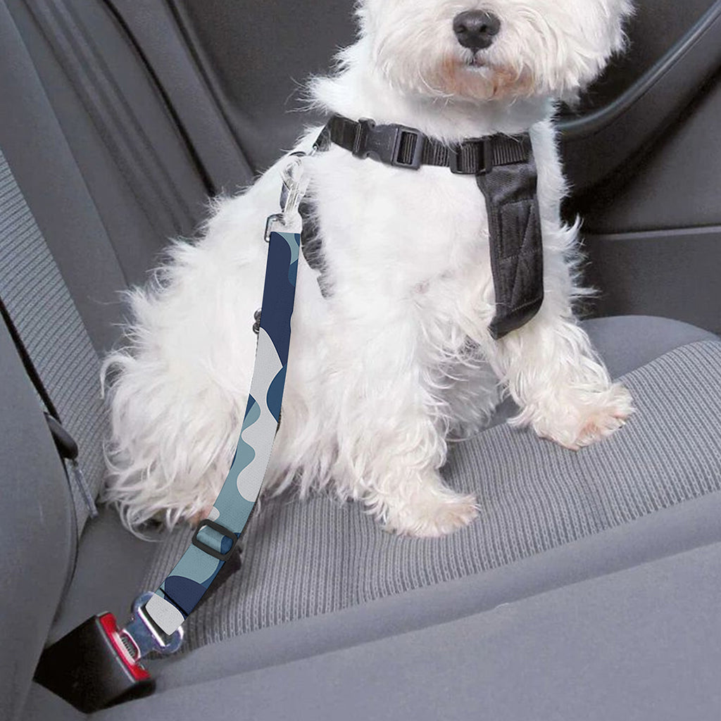 Blue And White Camouflage Print Dog Seat Belt
