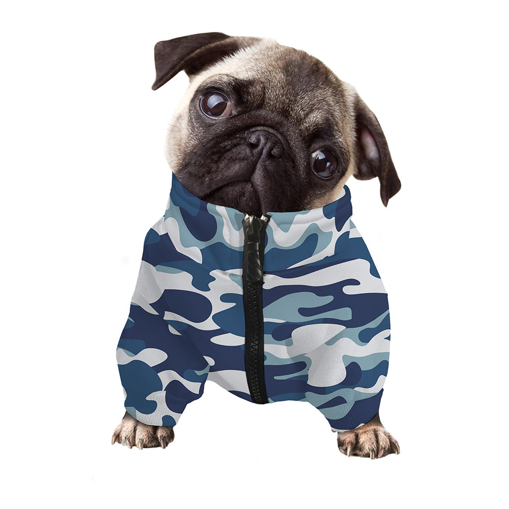 Blue And White Camouflage Print Dog Zip Up Jacket