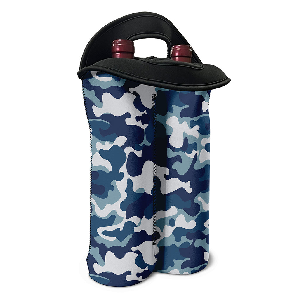 Blue And White Camouflage Print Double Neoprene Wine Tote