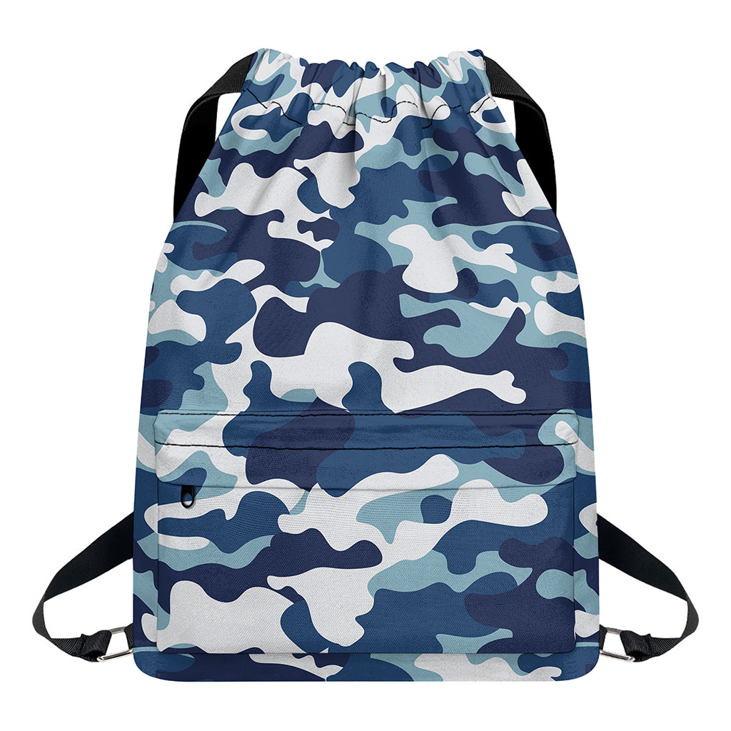 Blue And White Camouflage Print Drawstring Backpack