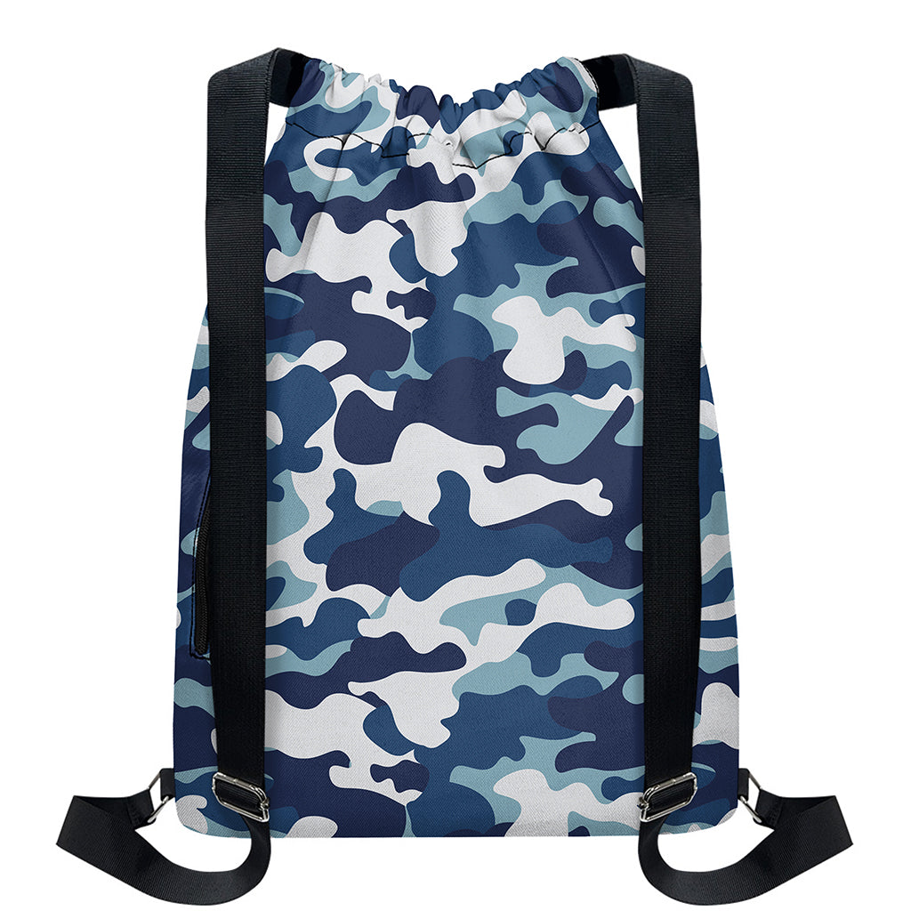 Blue And White Camouflage Print Drawstring Backpack