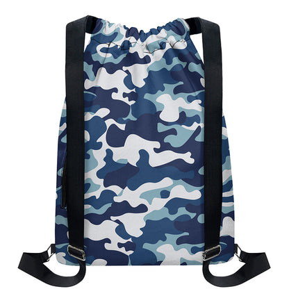 Blue And White Camouflage Print Drawstring Backpack