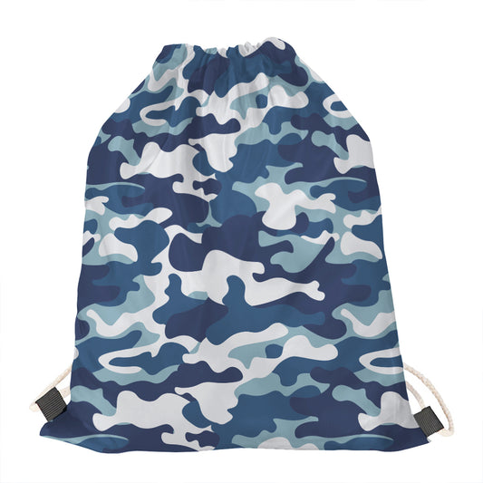 Blue And White Camouflage Print Drawstring Bag