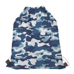 Blue And White Camouflage Print Drawstring Bag