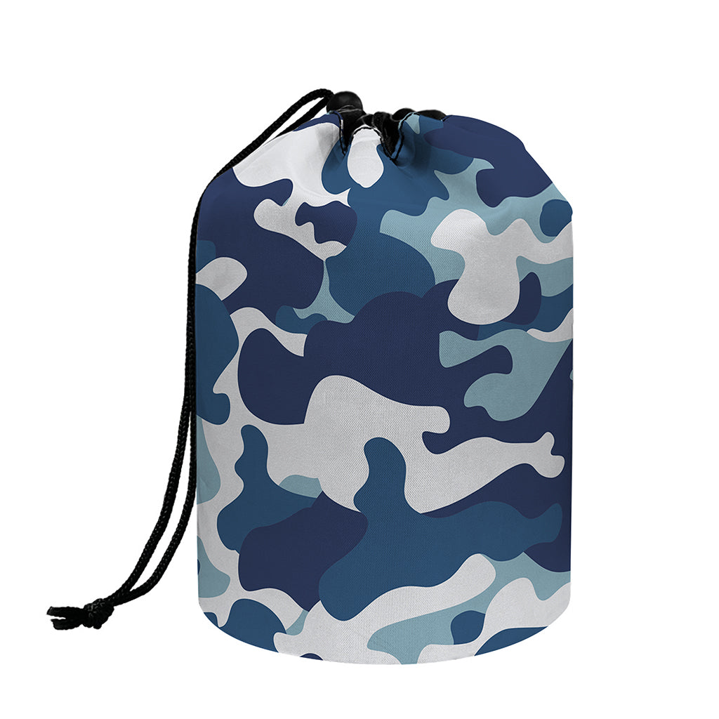Blue And White Camouflage Print Drawstring Makeup Bag