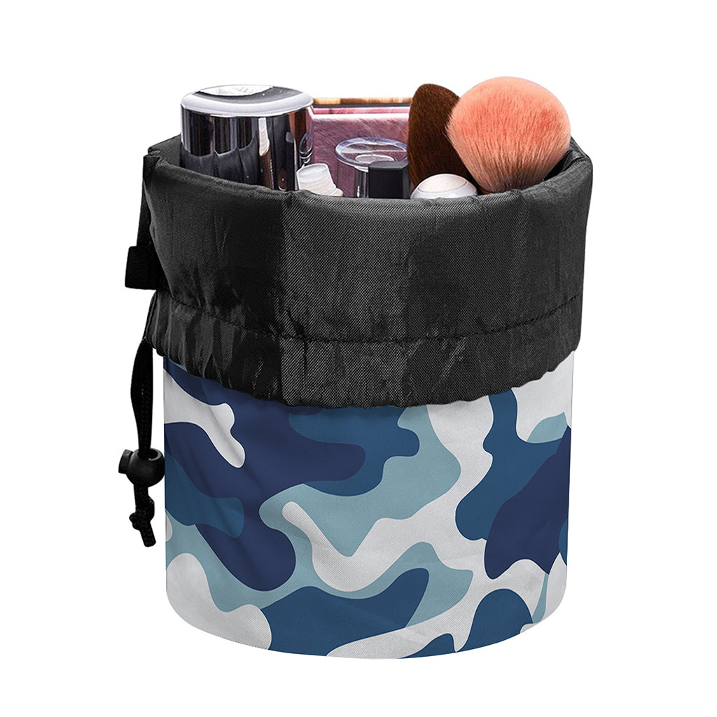 Blue And White Camouflage Print Drawstring Makeup Bag