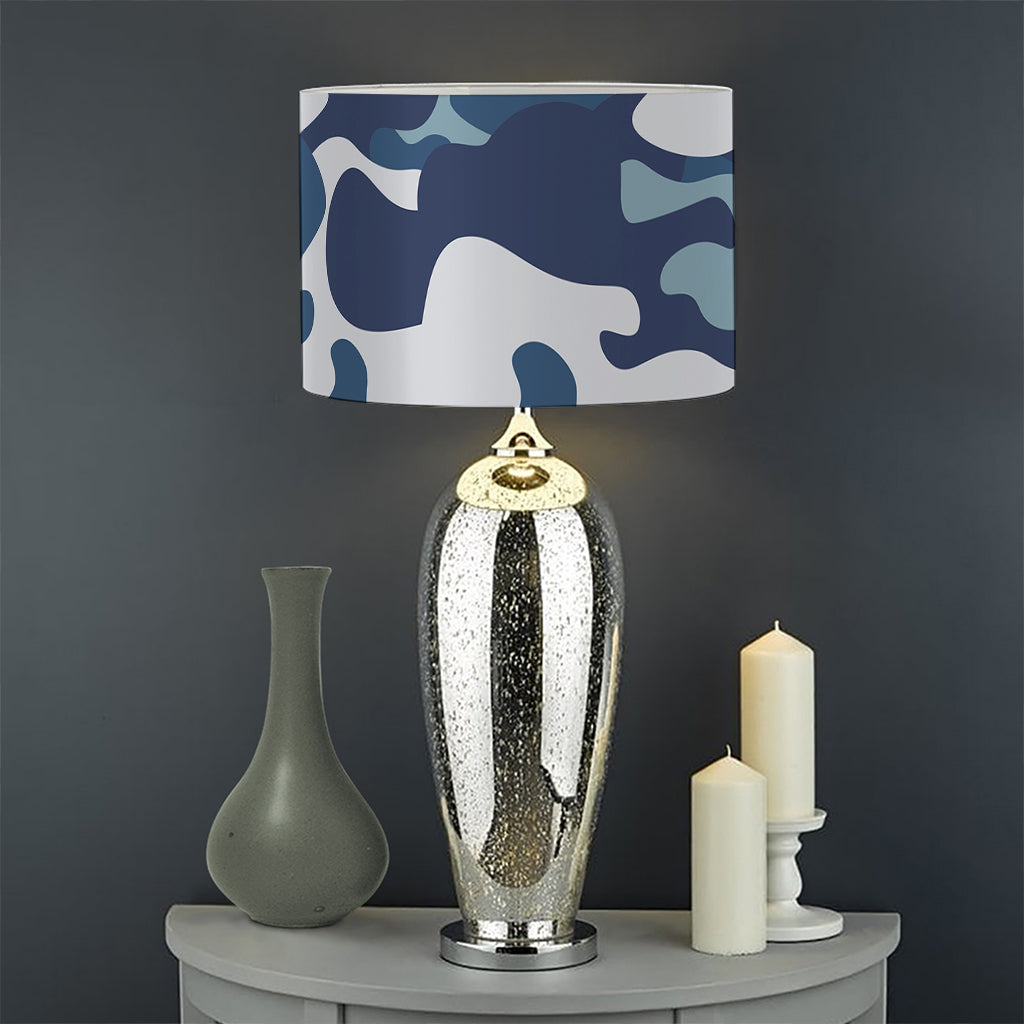 Blue And White Camouflage Print Drum Lamp Shade