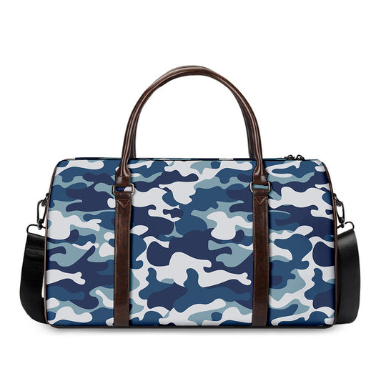 Blue And White Camouflage Print Duffle Bag