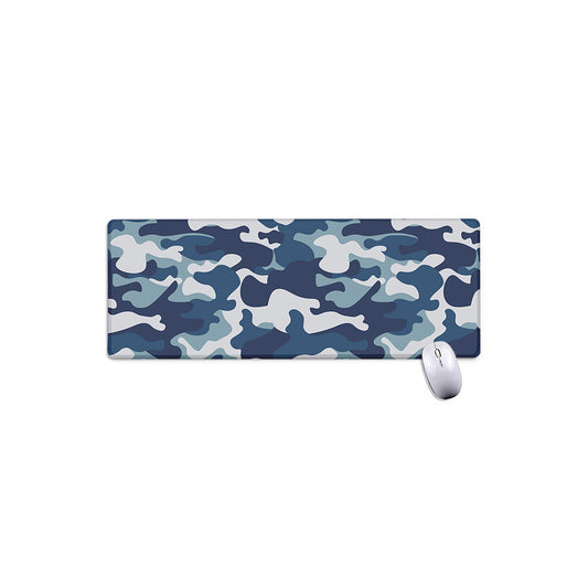 Blue And White Camouflage Print Extended Mouse Pad