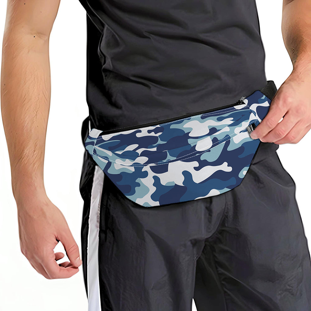 Blue And White Camouflage Print Fanny Pack