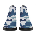 Blue And White Camouflage Print Flat Ankle Boots
