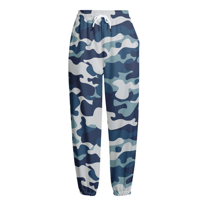 Blue And White Camouflage Print Fleece Lined Knit Pants