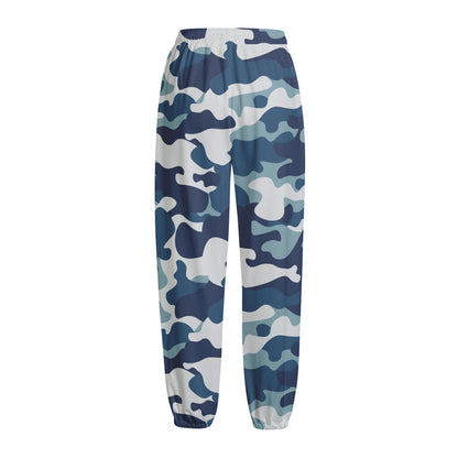 Blue And White Camouflage Print Fleece Lined Knit Pants
