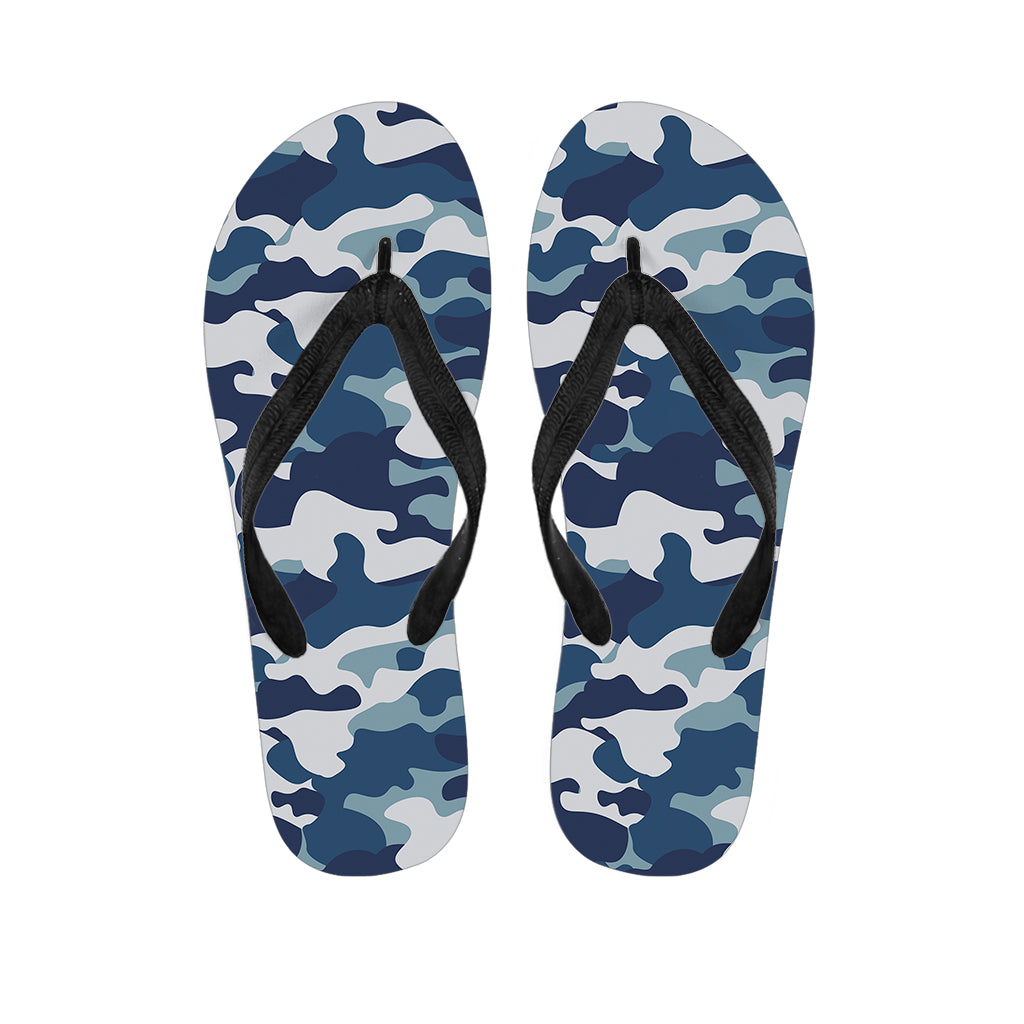 Blue And White Camouflage Print Flip Flops