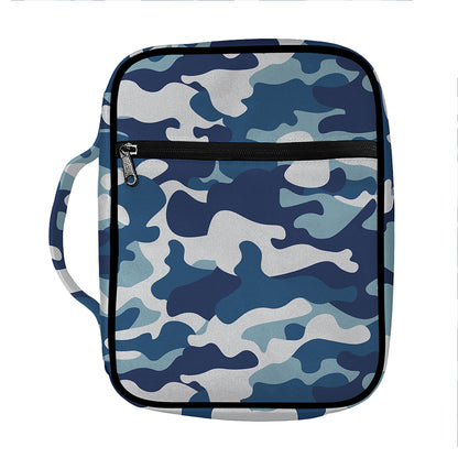 Blue And White Camouflage Print Front Pocket Bible Bag