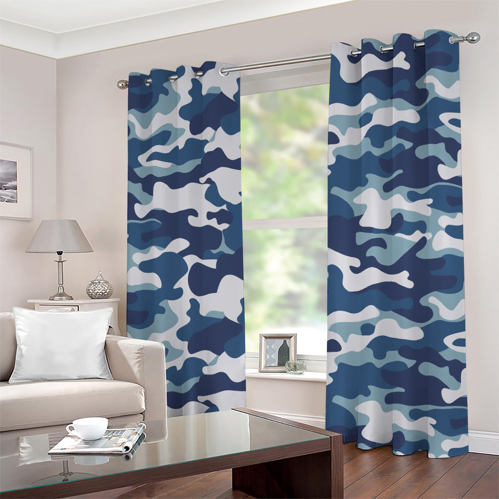 Blue And White Camouflage Print Grommet Curtains
