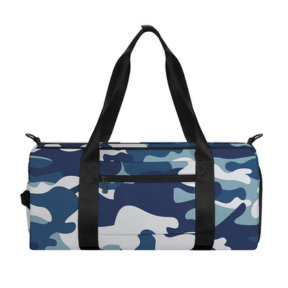 Blue And White Camouflage Print Gym Bag