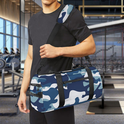 Blue And White Camouflage Print Gym Bag