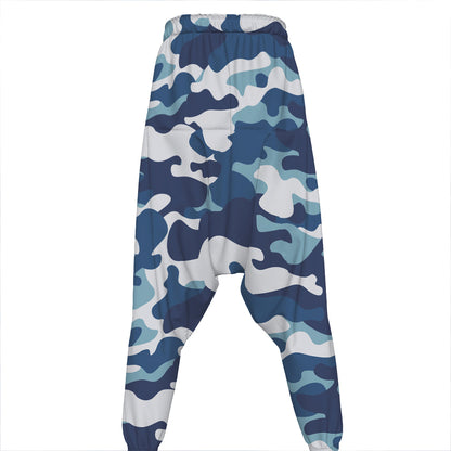 Blue And White Camouflage Print Hammer Pants