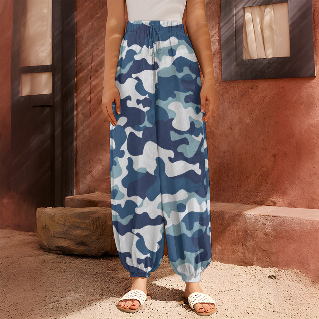 Blue And White Camouflage Print Harem Pants