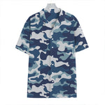 Blue And White Camouflage Print Hawaiian Shirt