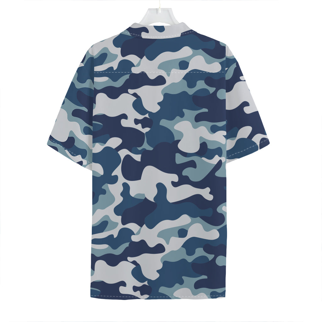 Blue And White Camouflage Print Hawaiian Shirt