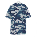 Blue And White Camouflage Print Hawaiian Shirt