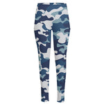Blue And White Camouflage Print High-Waisted Pocket Leggings