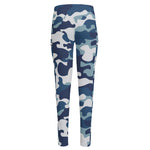 Blue And White Camouflage Print High-Waisted Pocket Leggings