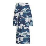 Blue And White Camouflage Print Hooded Bathrobe
