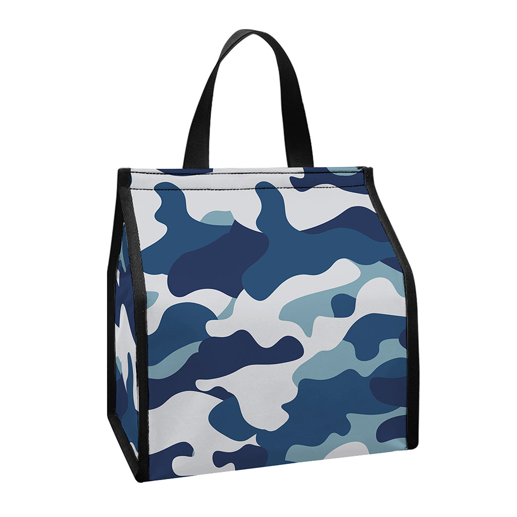 Blue And White Camouflage Print Insulated Lunch Tote