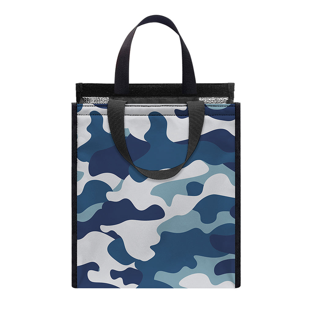 Blue And White Camouflage Print Insulated Lunch Tote
