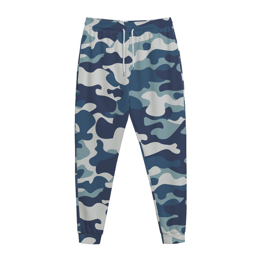 Blue And White Camouflage Print Jogger Pants