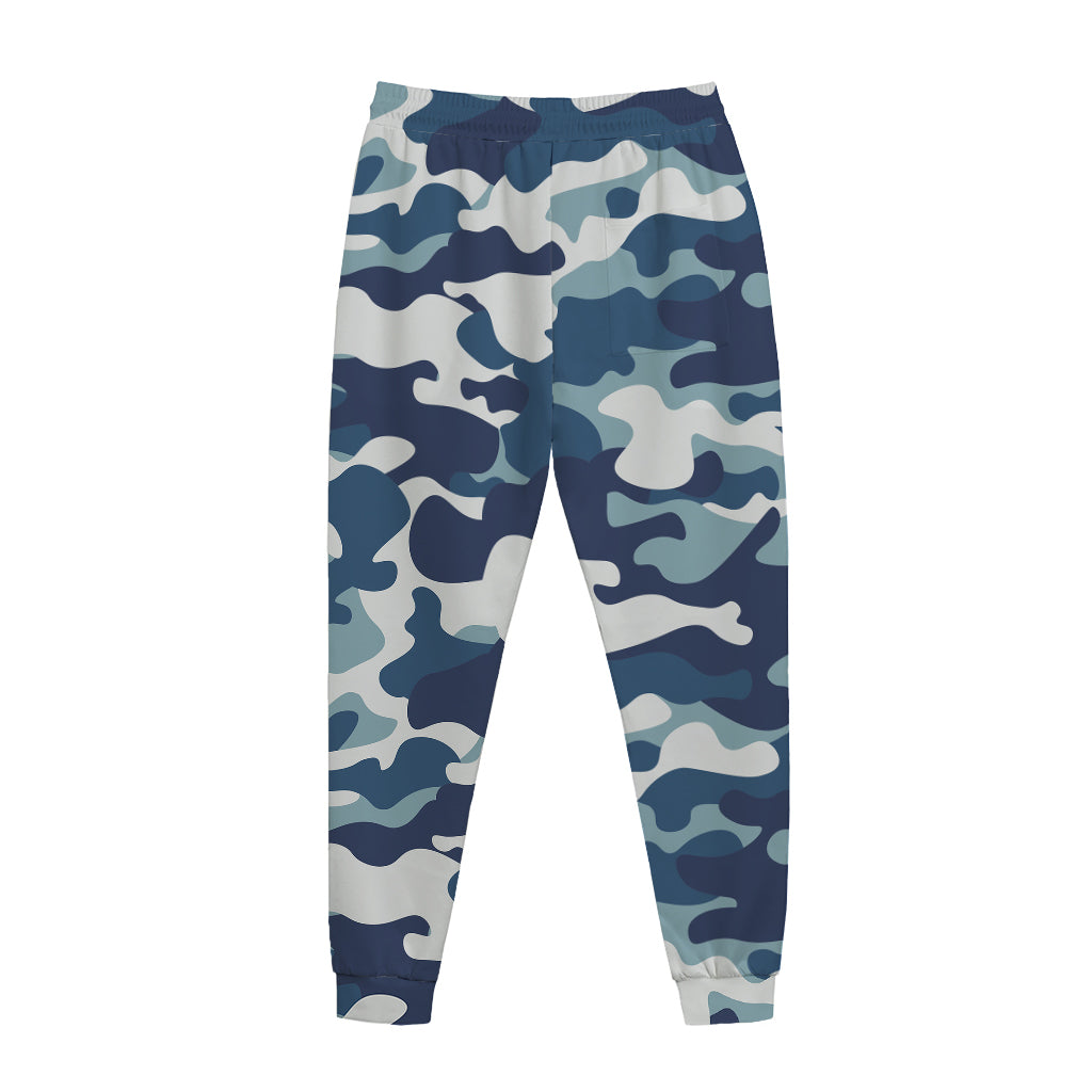 Blue And White Camouflage Print Jogger Pants