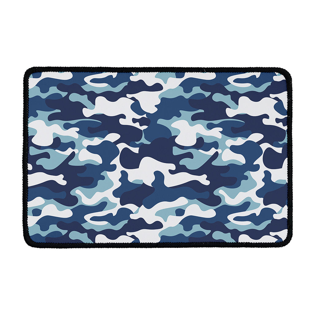 Blue And White Camouflage Print Kitchen Mat