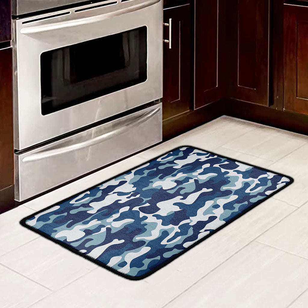 Blue And White Camouflage Print Kitchen Mat