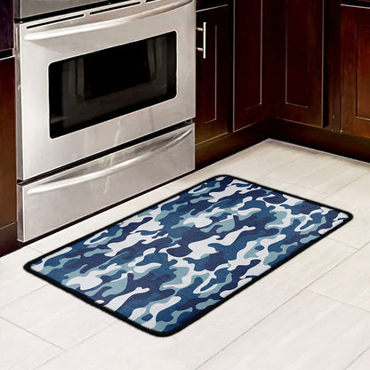Blue And White Camouflage Print Kitchen Mat