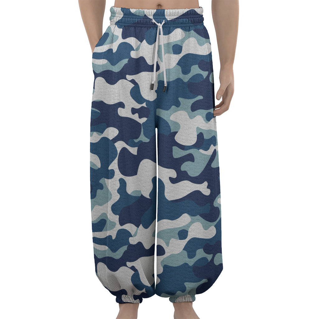 Blue And White Camouflage Print Lantern Pants