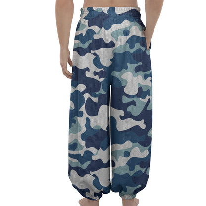 Blue And White Camouflage Print Lantern Pants
