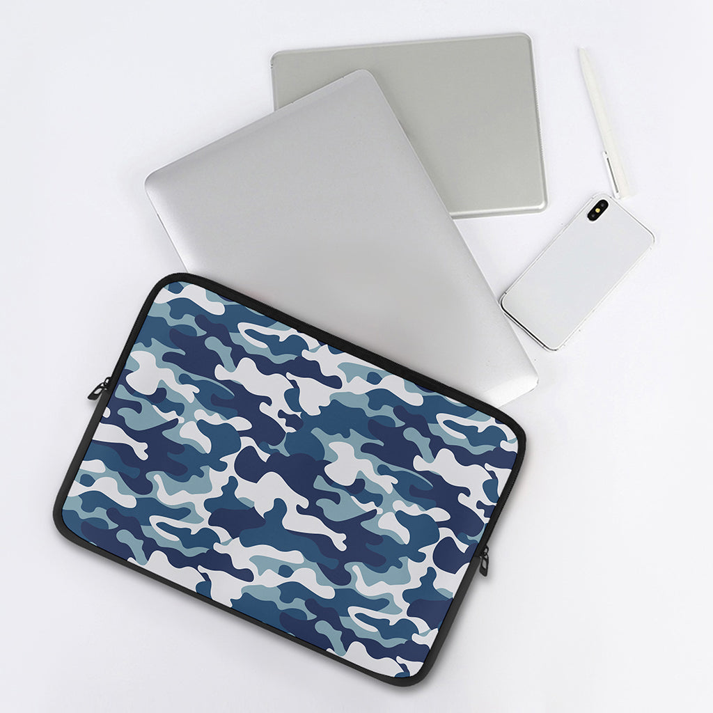 Blue And White Camouflage Print Laptop Sleeve