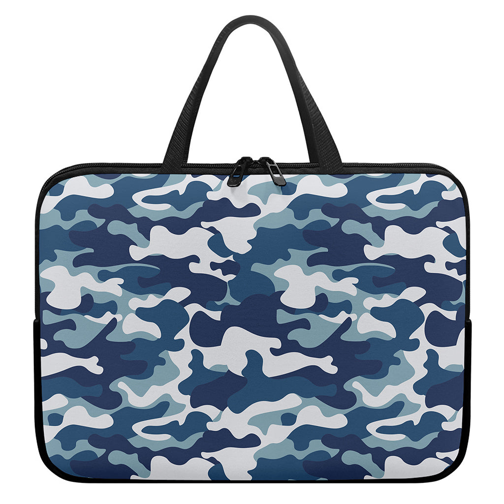 Blue And White Camouflage Print Laptop Sleeve With Handle