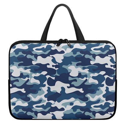 Blue And White Camouflage Print Laptop Sleeve With Handle