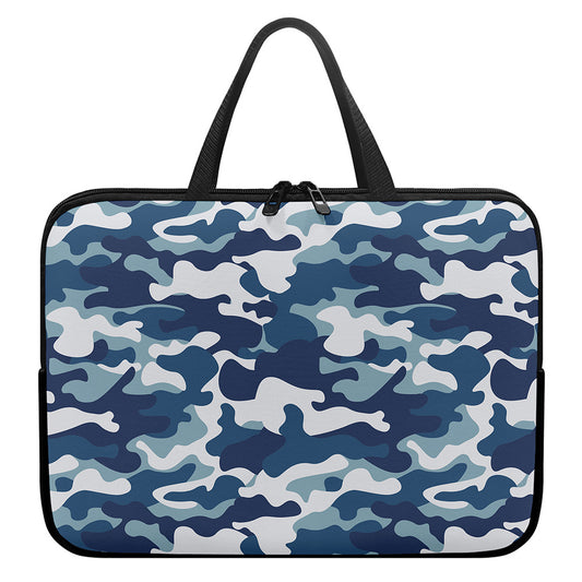 Blue And White Camouflage Print Laptop Sleeve With Handle