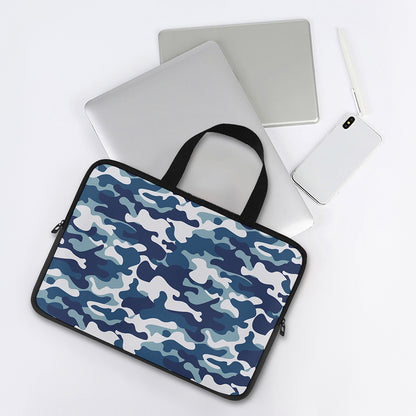 Blue And White Camouflage Print Laptop Sleeve With Handle