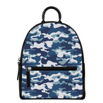 Blue And White Camouflage Print Leather Backpack