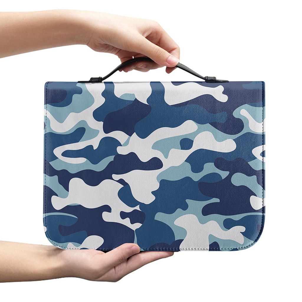 Blue And White Camouflage Print Leather Bible Cover