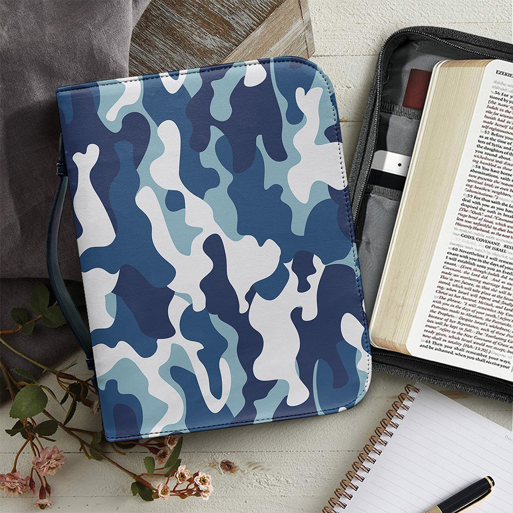 Blue And White Camouflage Print Leather Bible Cover